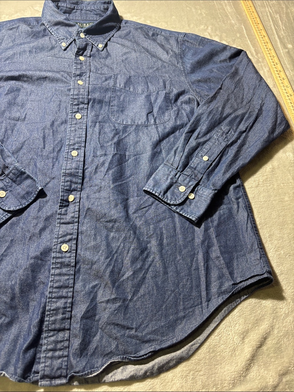 Lauren Ralph Lauren Chambray Shirt Men’s 17 34/35 Medium Classic Fit Blue‎ - Picture 7 of 9